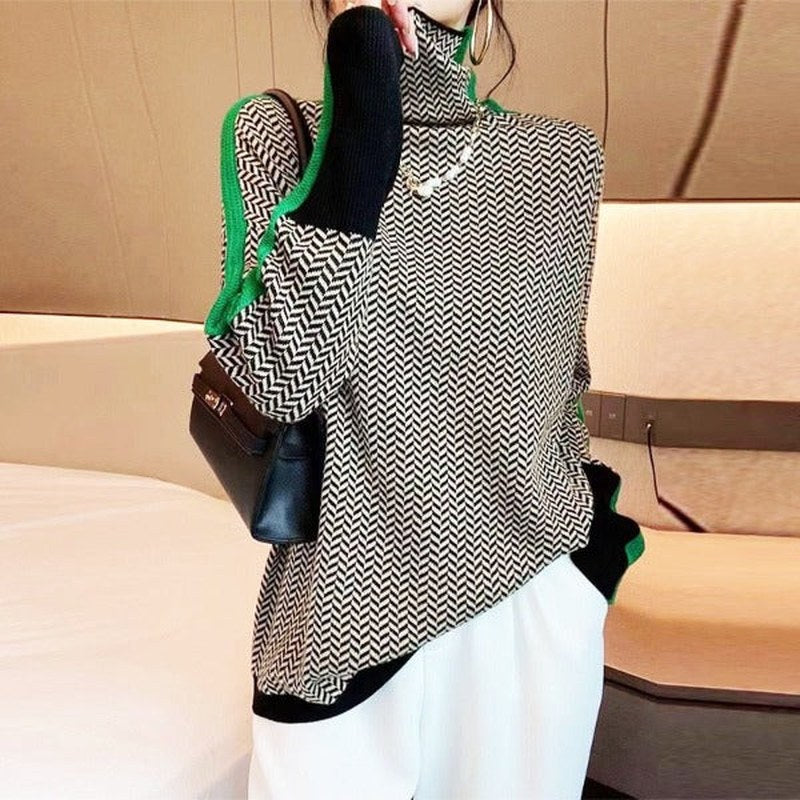 WW | Gemütlicher Strickrollkragenpullover aus marmorierter Wolle