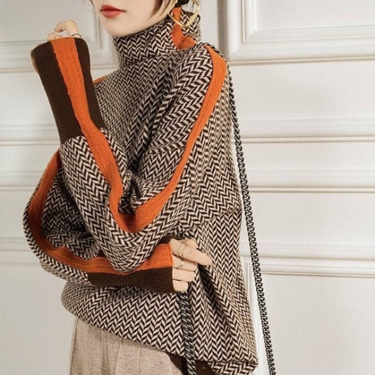 WW | Gemütlicher Strickrollkragenpullover aus marmorierter Wolle