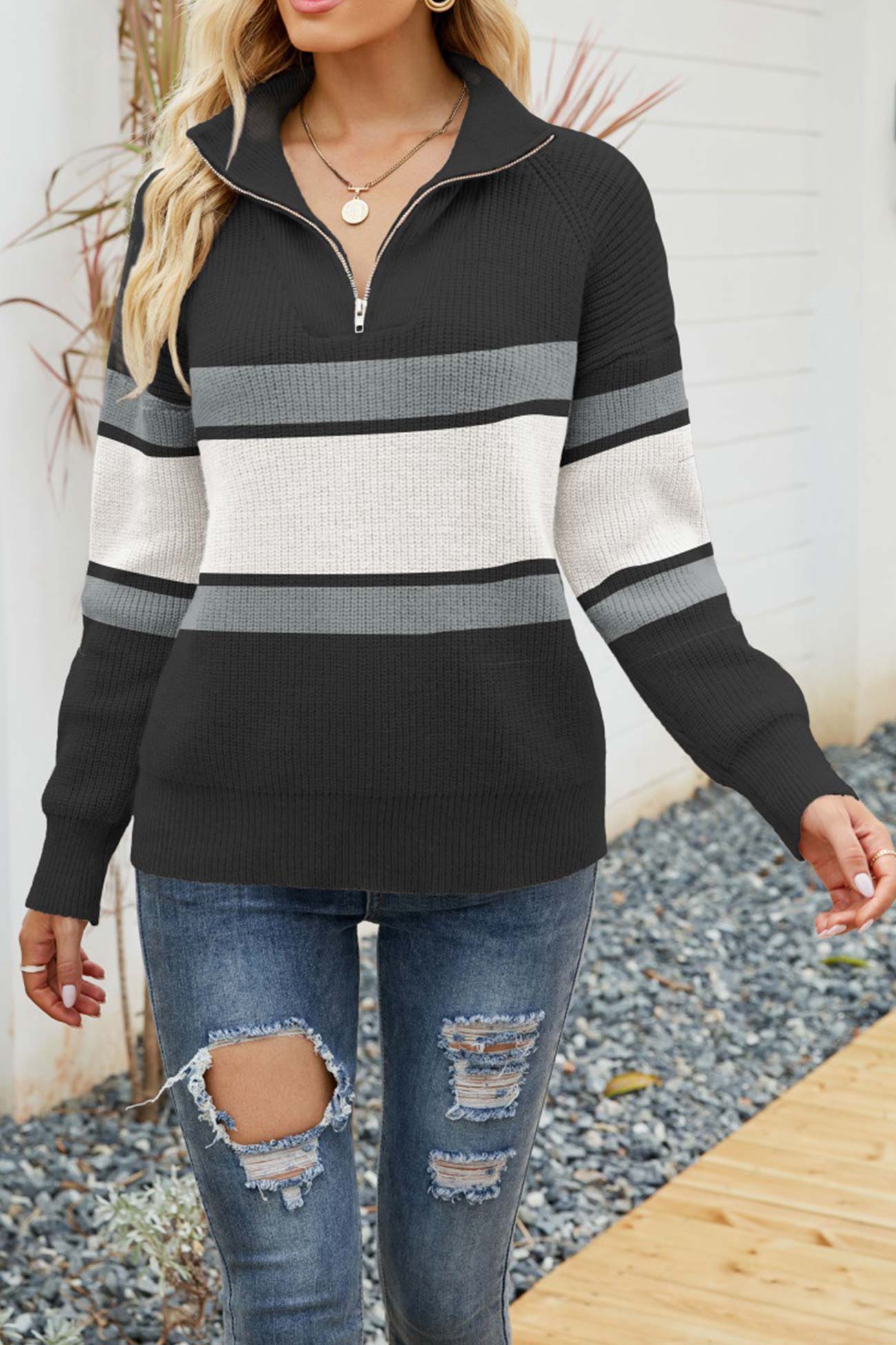 WW | Elegant Women's Cotton Half-Zip Pullover – Warm & Comfortable