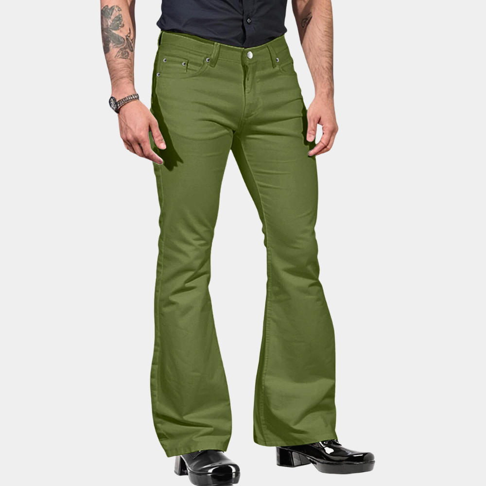 WW | Flared Jeans - Flared Fit in Olive Green in 70s Retro Style