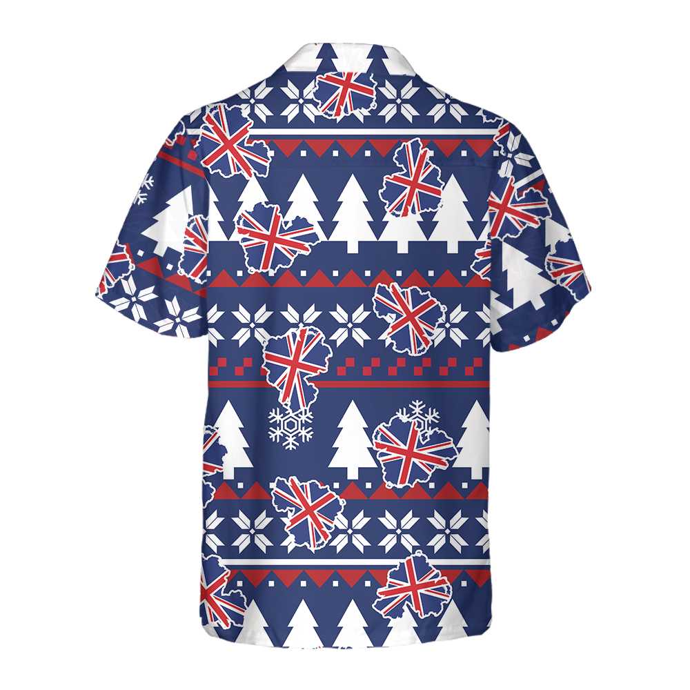 WW | London Ugly Christmas Muster Hawaiian-Shirt, England Flag Weihnachtshemd für Männer