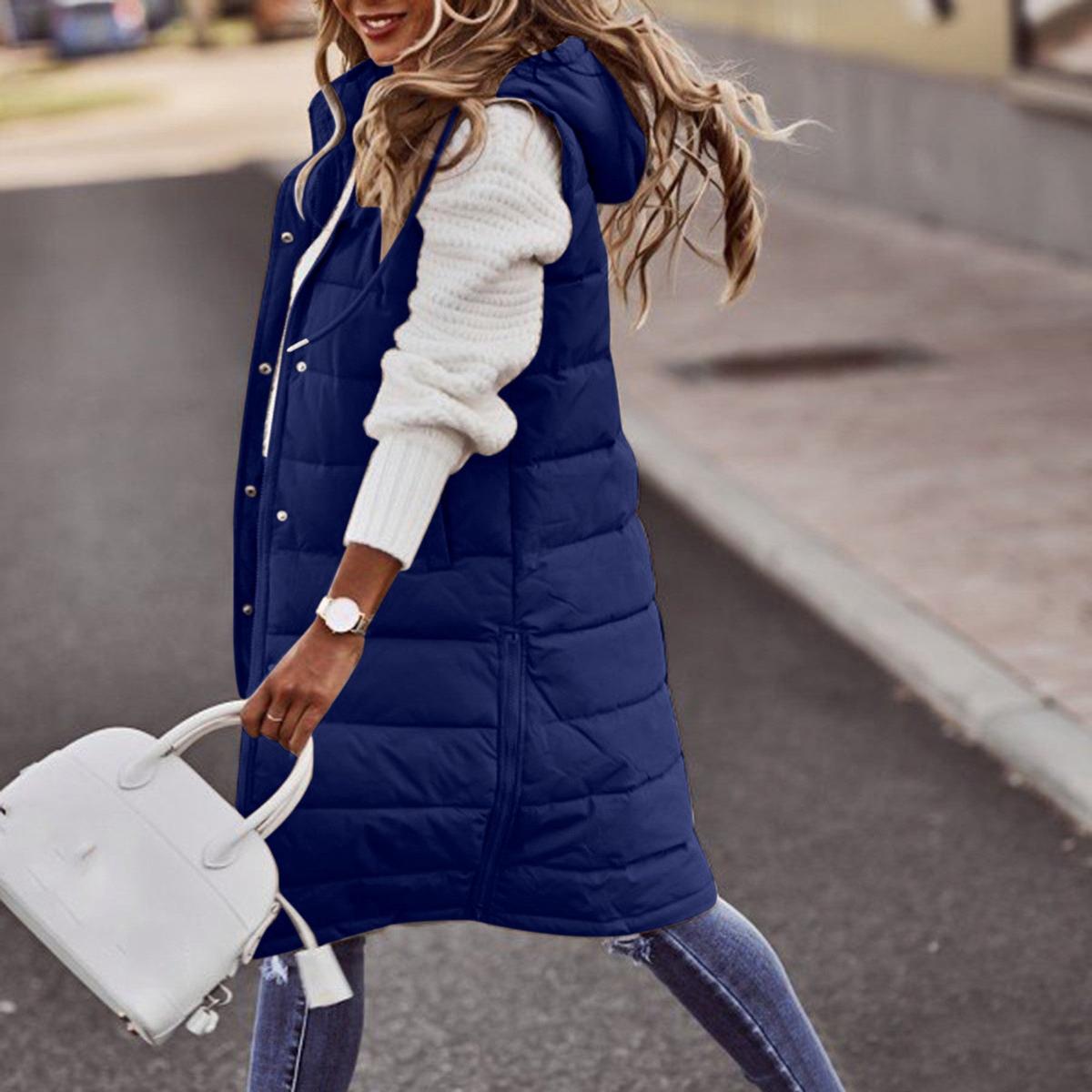 WW | Langer Kapuzen Ärmelloser Bodywarmer mit Taschen