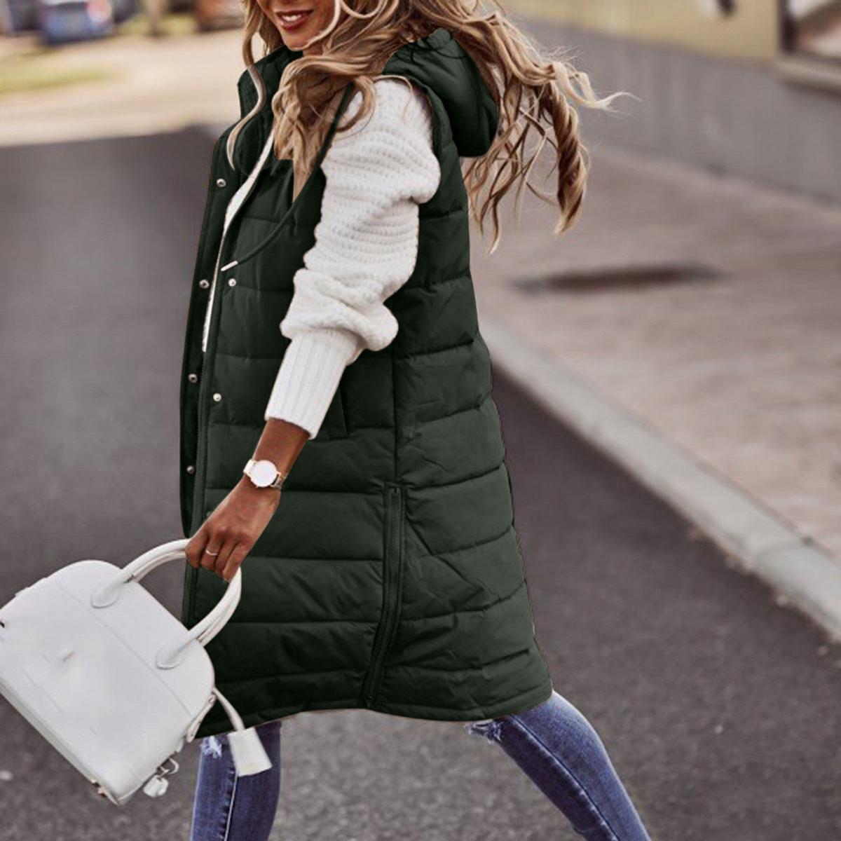 WW | Langer Kapuzen Ärmelloser Bodywarmer mit Taschen