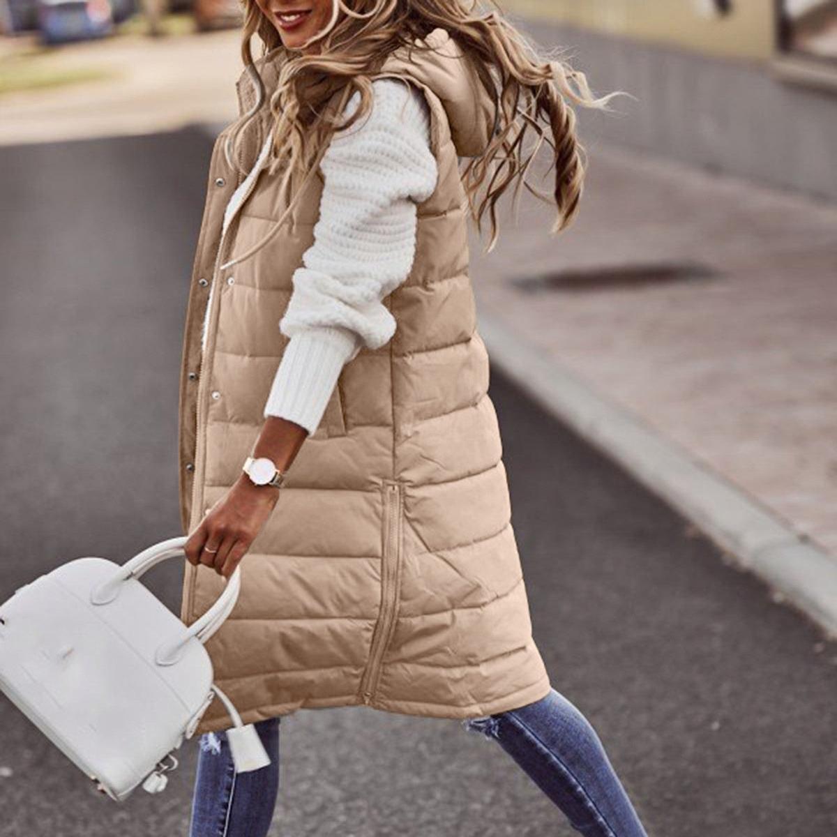 WW | Langer Kapuzen Ärmelloser Bodywarmer mit Taschen