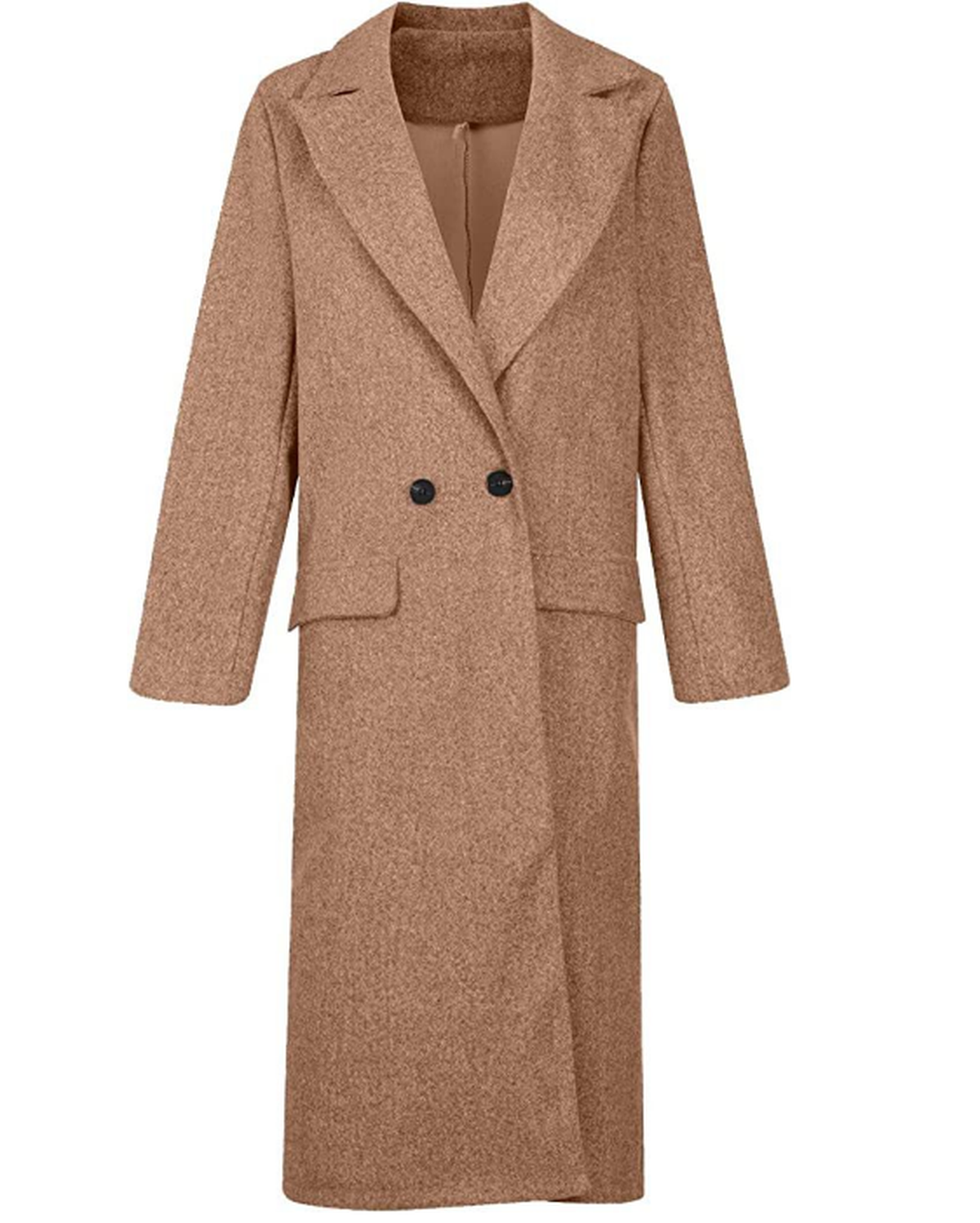 WW | Langer Damen Wollmischmantel mit Knopfleiste und Seitlichen Taschen