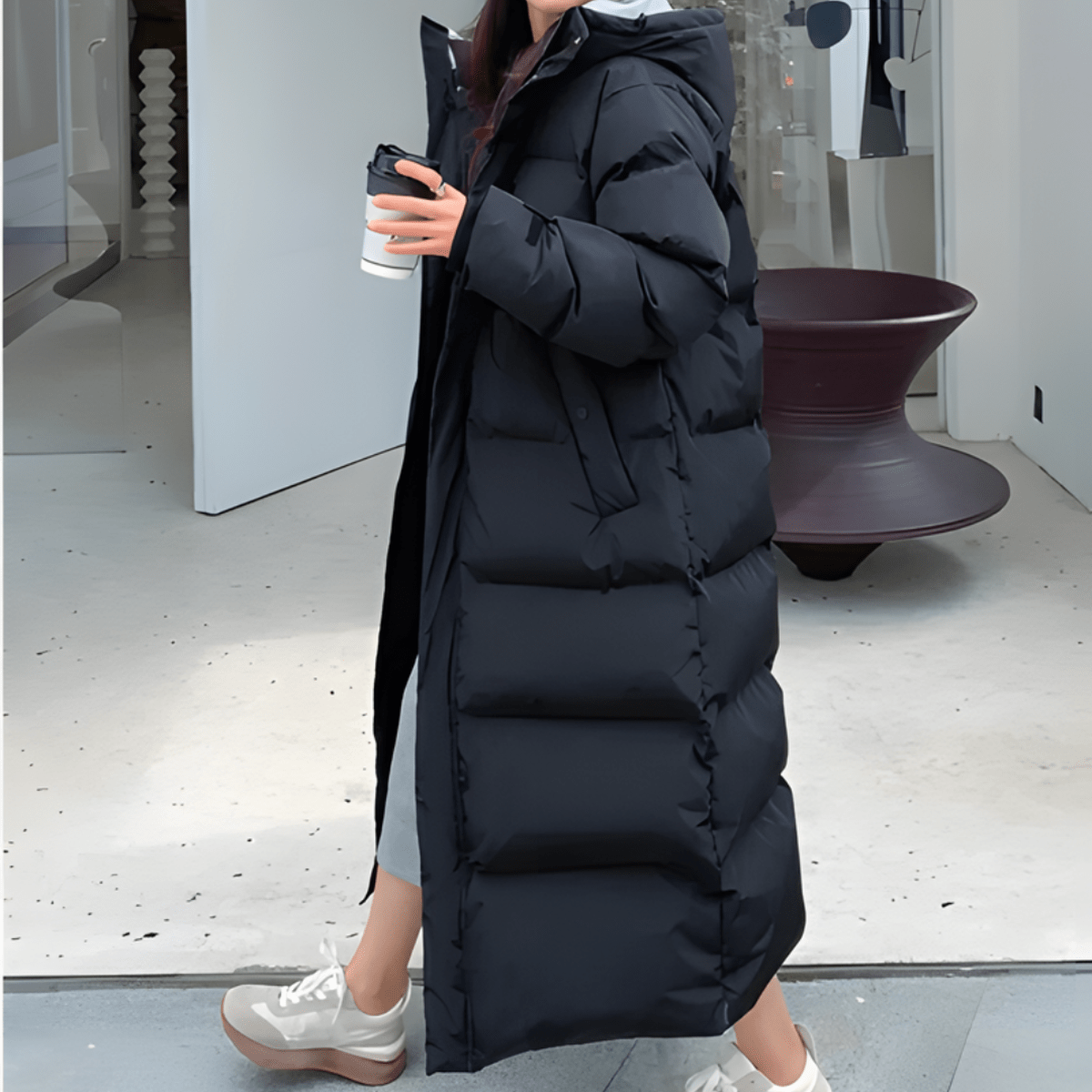 WW | Longline Kapuzenjacke mit Futter und Reißverschluss Sowie Taschen