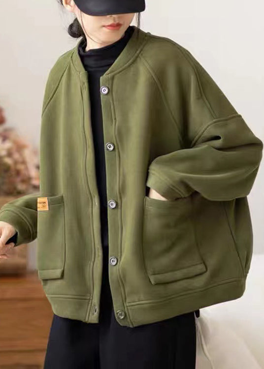 WW | Armeegrün Knopf Taschen Warme Fleece Mäntel