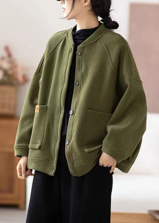WW | Armeegrün Knopf Taschen Warme Fleece Mäntel