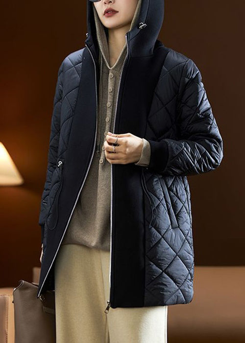 WW | Schwarze Kapuzenjacke mit Kordelzug Taschen aus Baumwolle gefüllt Winter