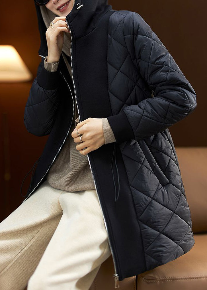 WW | Black hooded jacket with drawstring pockets made of cotton filled winter