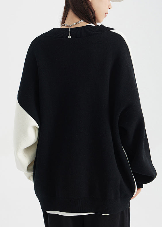 WW | Black V-Neck Snap Button Knit Neutral Coats Long Sleeve