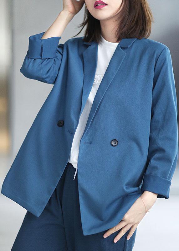WW | Blue Casual Peter Pan Collar Long Sleeve Button Coats