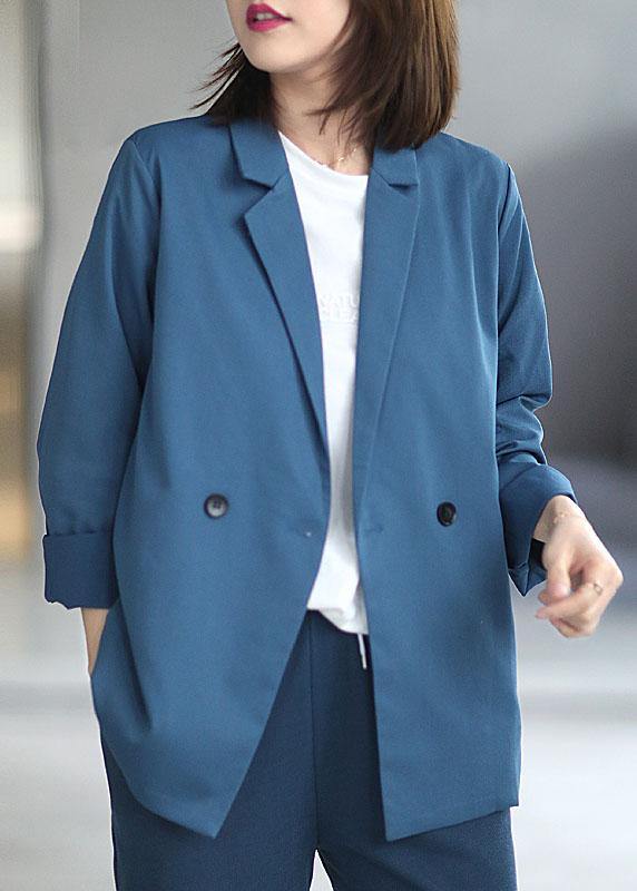 WW | Blue Casual Peter Pan Collar Long Sleeve Button Coats