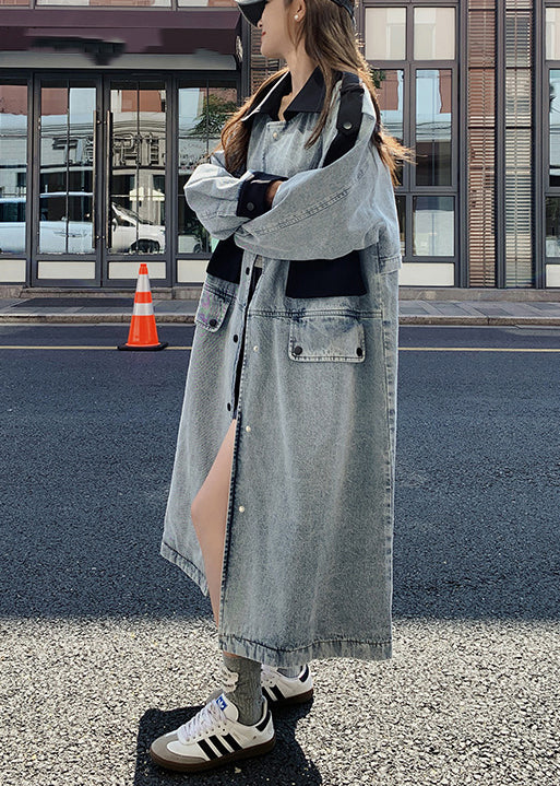 WW | Blue Peter Pan Collar Button Patchwork Jeans Long Coats