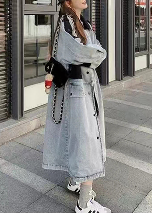 WW | Blue Peter Pan Collar Button Patchwork Jeans Long Coats