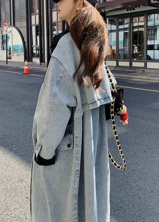 WW | Blue Peter Pan Collar Button Patchwork Jeans Long Coats