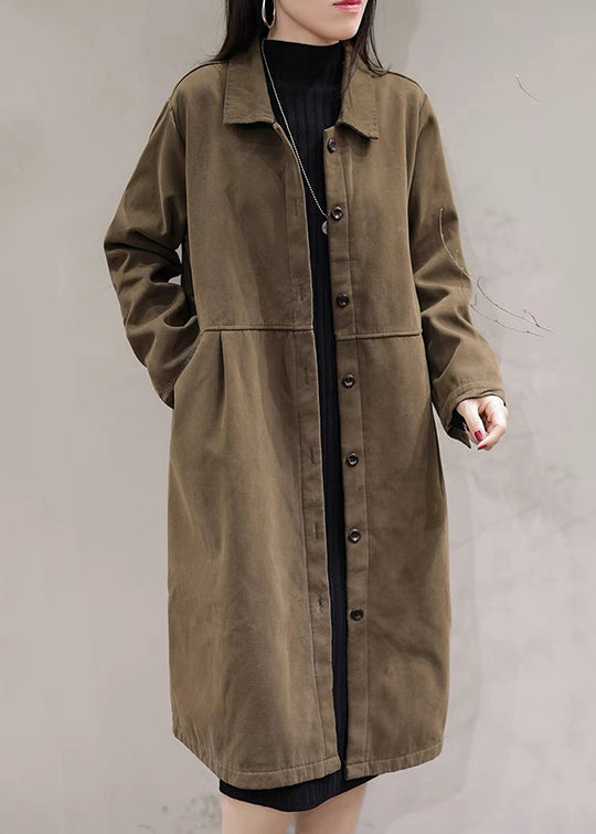 WW | Brauner Peter-Pan-Kragen Knopf Warme Fleece Mäntel Lange Ärmel