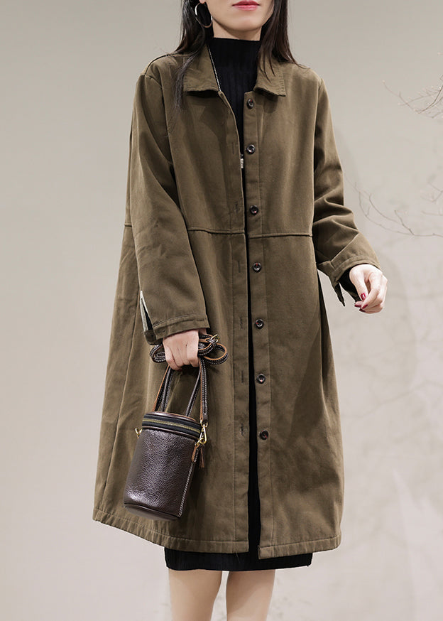 WW | Brown Peter Pan Collar Button Warm Fleece Coats Long Sleeves