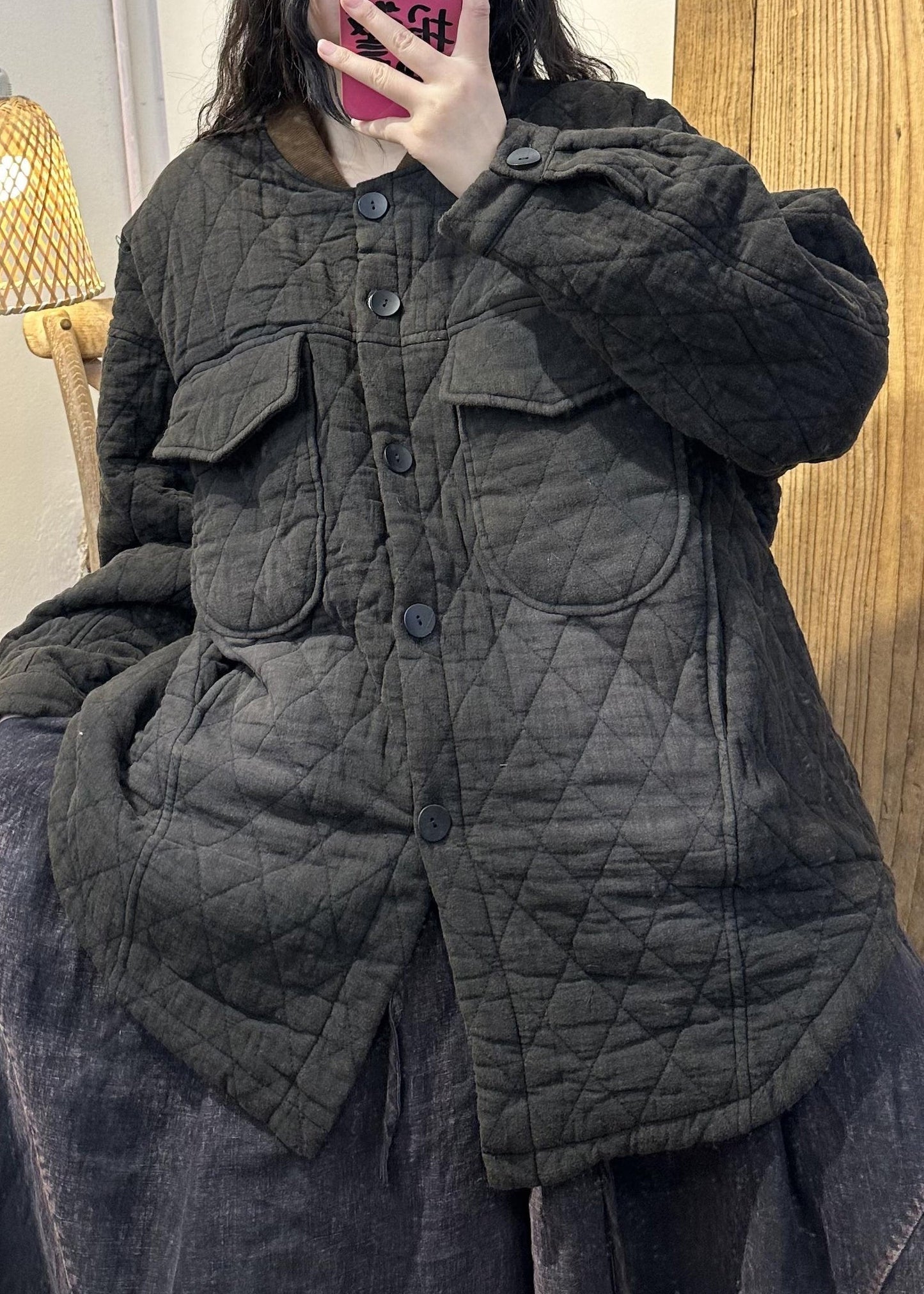 WW | Lässige lila Taschenknopf feine Baumwollgefüllte Mäntel Winter