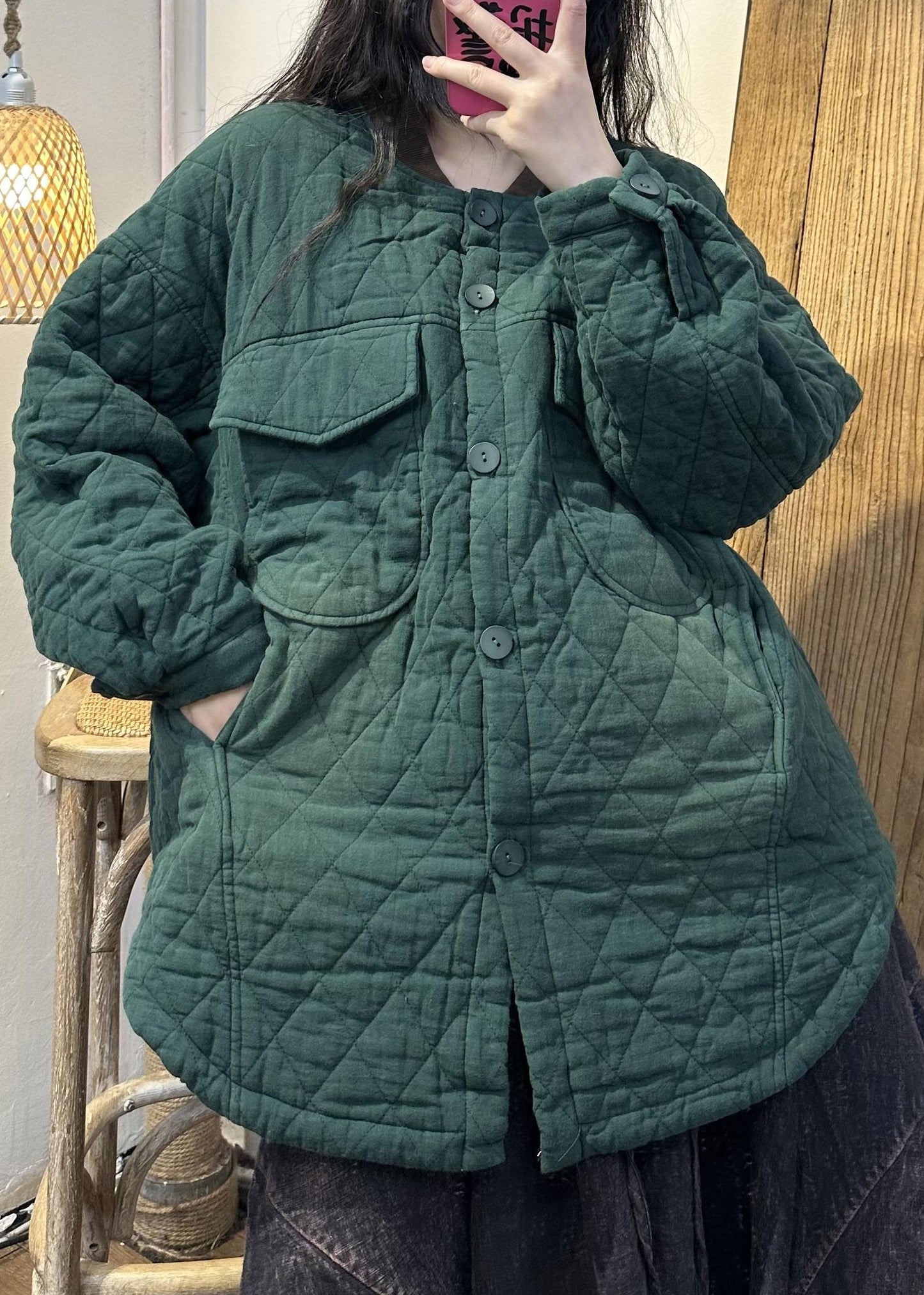 WW | Lässige lila Taschenknopf feine Baumwollgefüllte Mäntel Winter