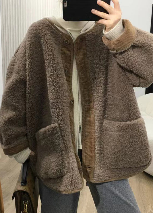 WW | Coffee Button Pocket Teddy Faux Fur Coats