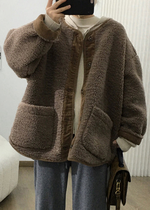 WW | Coffee Button Pocket Teddy Faux Fur Coats