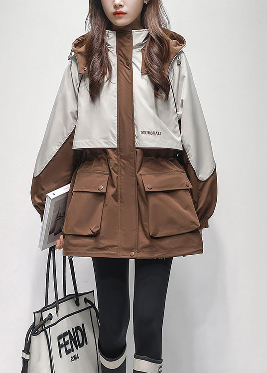 WW | Kaffee Kapuze Taschen Patchwork Warm Fleece Mäntel Winter