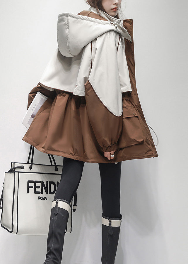 WW | Kaffee Kapuze Taschen Patchwork Warm Fleece Mäntel Winter