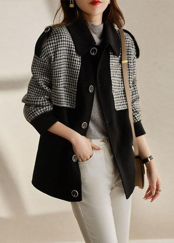 WW | Coffee Plaid Button Patchwork Cotton Coats