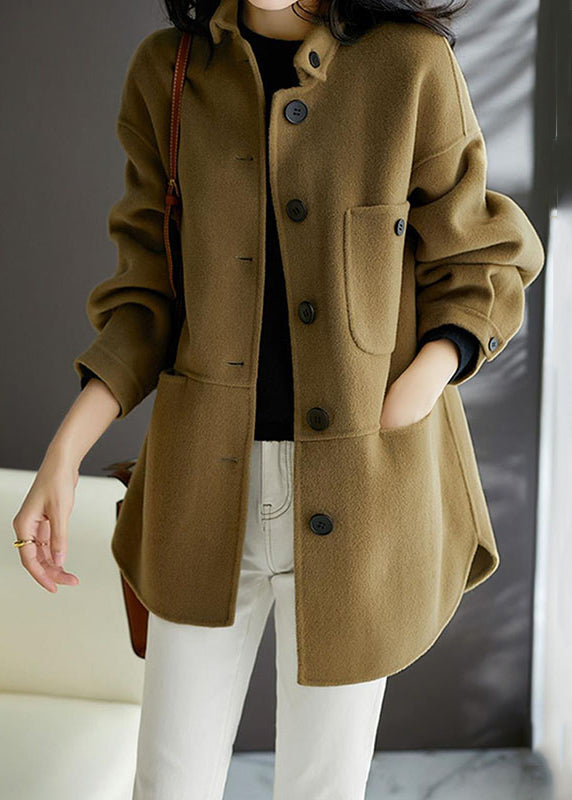 WW | Earthy Yellow Button Pocket Patchwork Wool Coats
