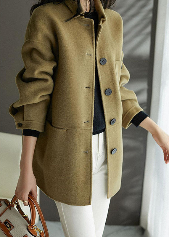 WW | Earthy Yellow Button Pocket Patchwork Wool Coats