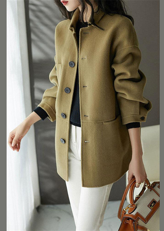 WW | Earthy Yellow Button Pocket Patchwork Wool Coats