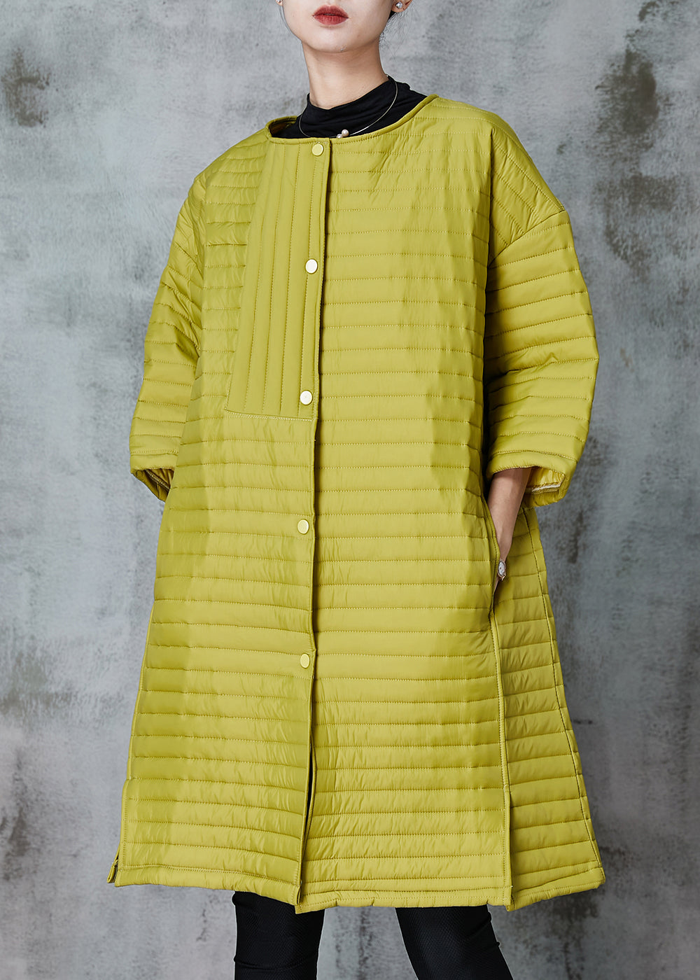 WW | Grass Green Plus Size Fine Cotton Padded Winter Coats Half Sleeve