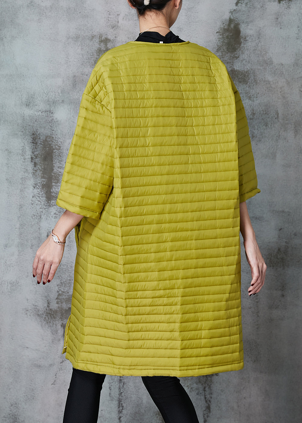 WW | Grass Green Plus Size Fine Cotton Padded Winter Coats Half Sleeve