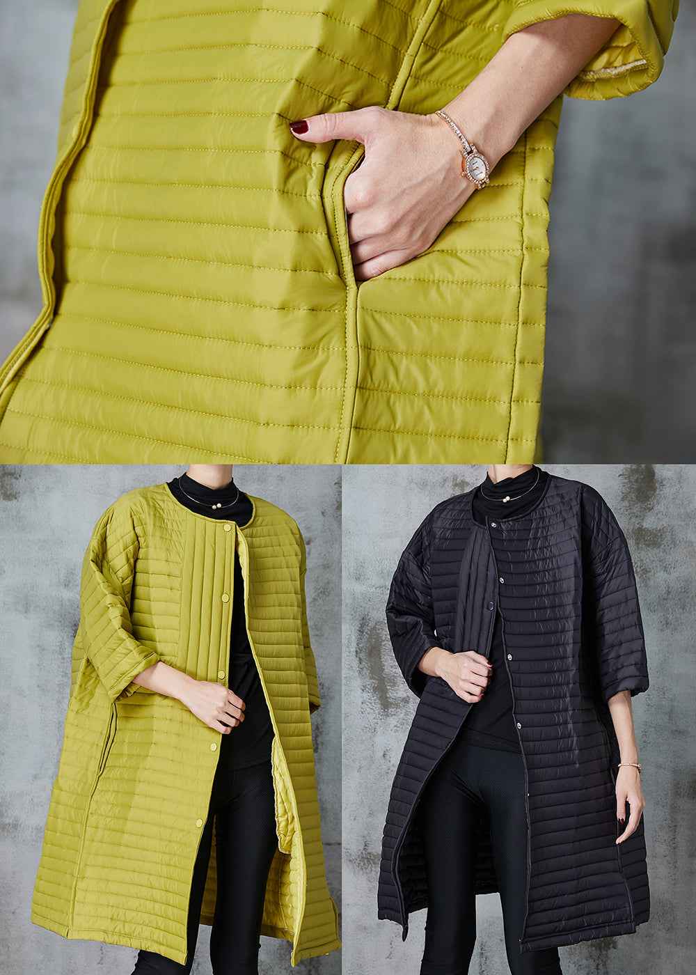 WW | Grass Green Plus Size Fine Cotton Padded Winter Coats Half Sleeve