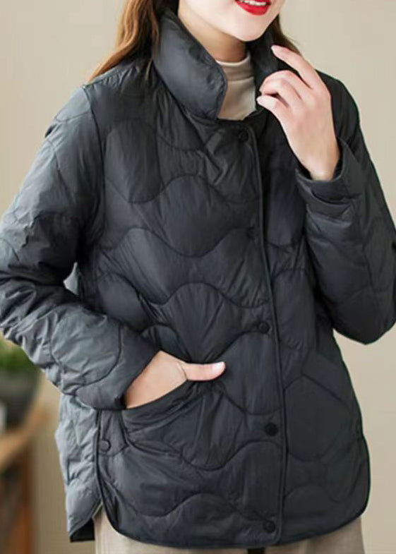 WW | Green Stand-Up Collar Button Duck Down Coats Long Sleeve