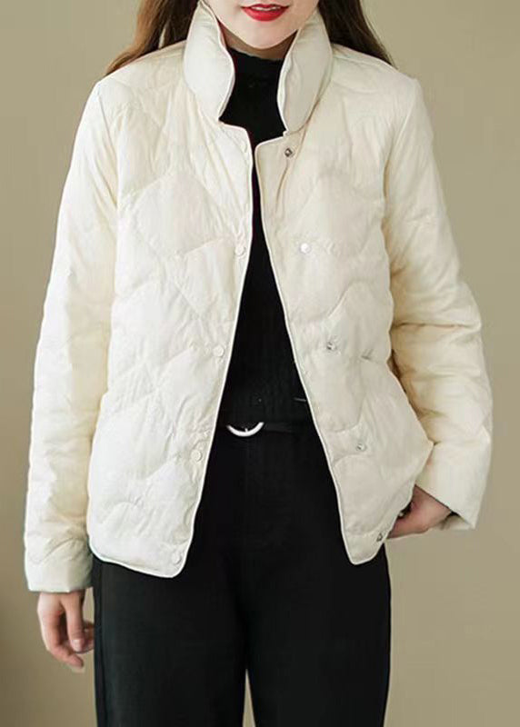WW | Green Stand-Up Collar Button Duck Down Coats Long Sleeve