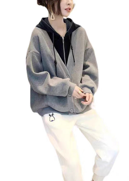 WW | Grey Fake Hooded Two Piece Cotton Coats