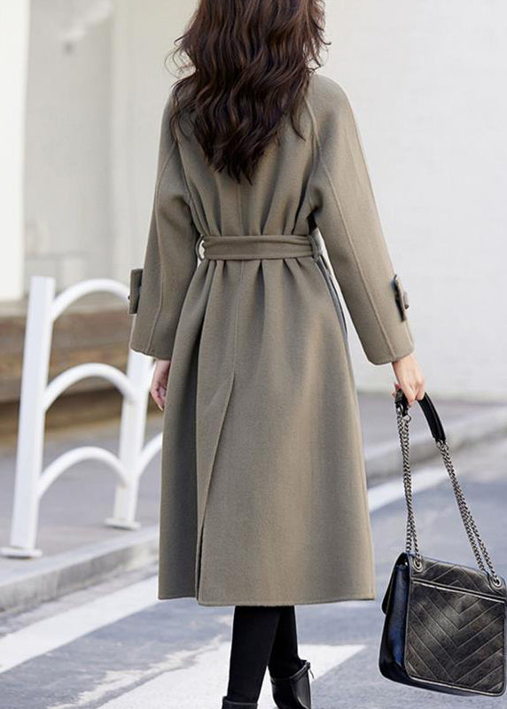 WW | Khaki Button-Taschen Patchwork Kaschmir Mäntel Langarm