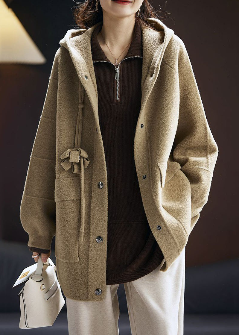 WW | Khaki Hooded Pocket Patchwork Cotton Coats Long Sleeve