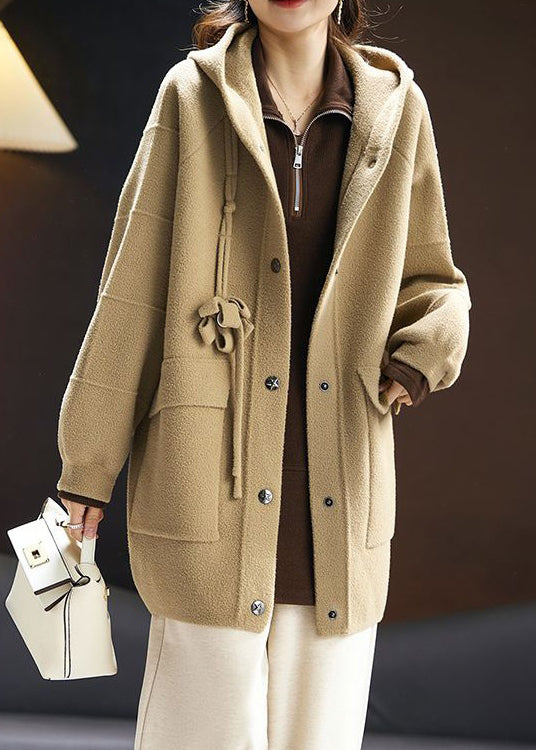 WW | Khaki Hooded Pocket Patchwork Cotton Coats Long Sleeve