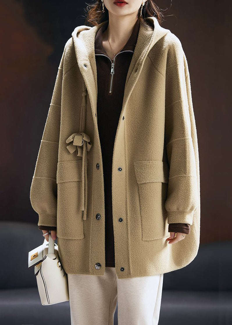 WW | Khaki Hooded Pocket Patchwork Cotton Coats Long Sleeve