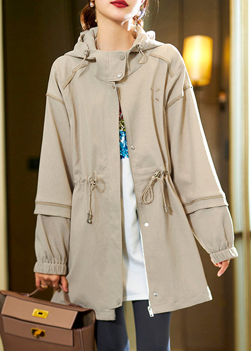 WW | Khaki Cotton Zip-Up Hoodie with Drawstring