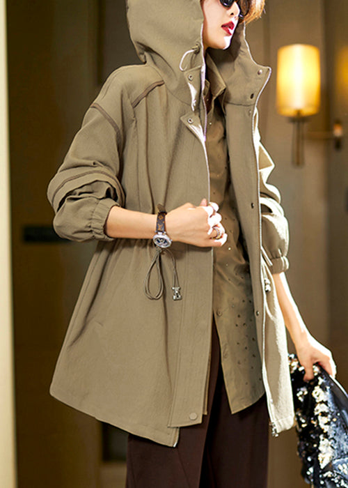 WW | Khaki Cotton Zip-Up Hoodie with Drawstring