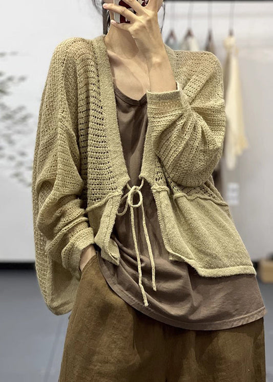 WW | Khaki Schnür Patchwork Baumwoll Strickmäntel