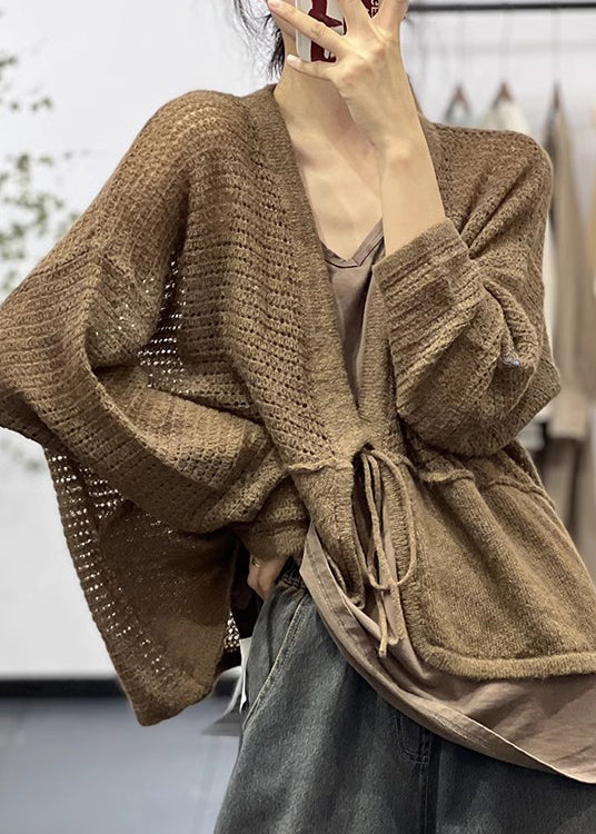 WW | Khaki Schnür Patchwork Baumwoll Strickmäntel