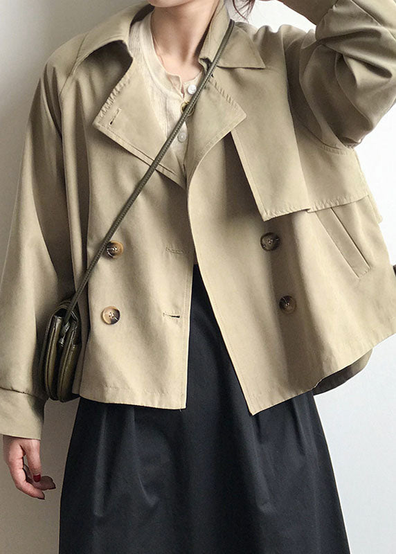 WW | Khaki Peter Pan Collar Patchwork Button Trench Coats Spring
