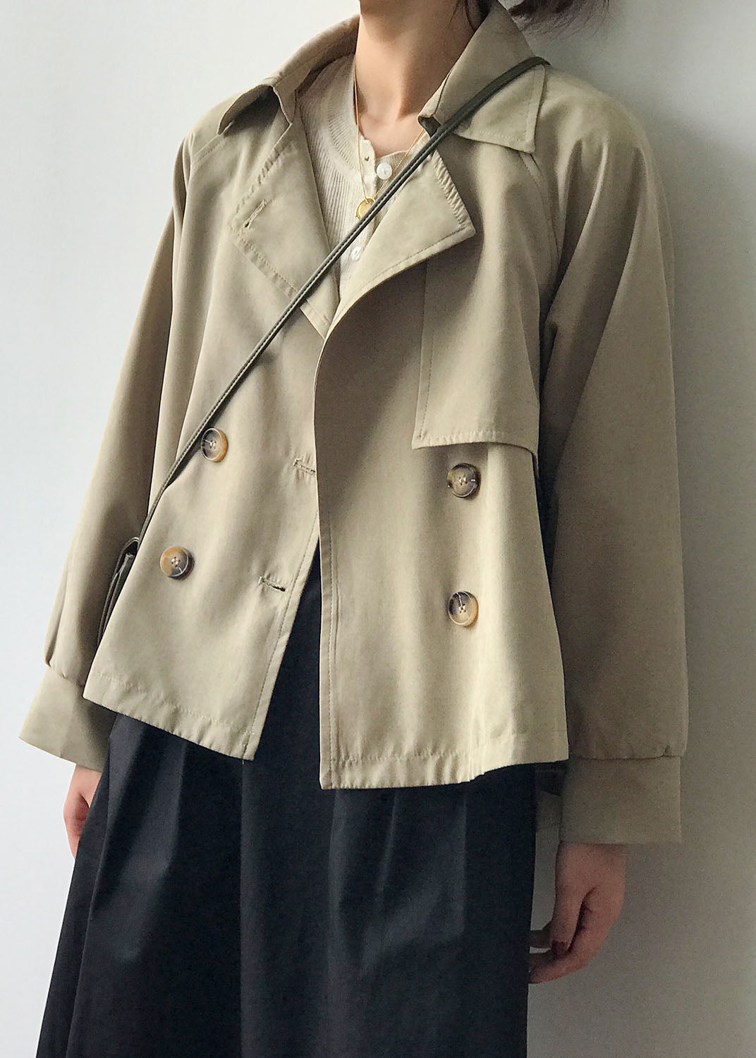 WW | Khaki Peter Pan Collar Patchwork Button Trench Coats Spring