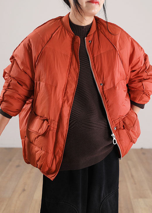 WW | Orange Zip Up Pockets Entenfedern Wintermäntel Winter