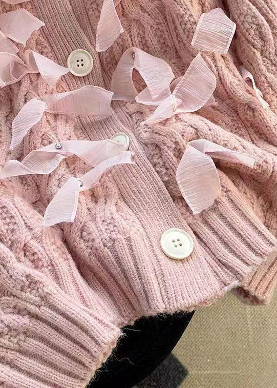WW | Pink Button Nail Bead Patchwork Cardigans